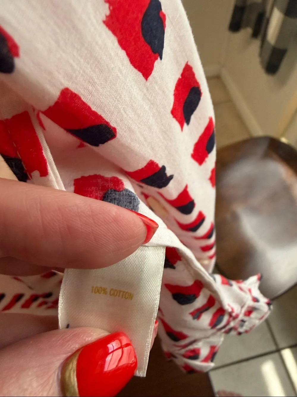 kate spade Cream Blouse with Red and Black Spot Print